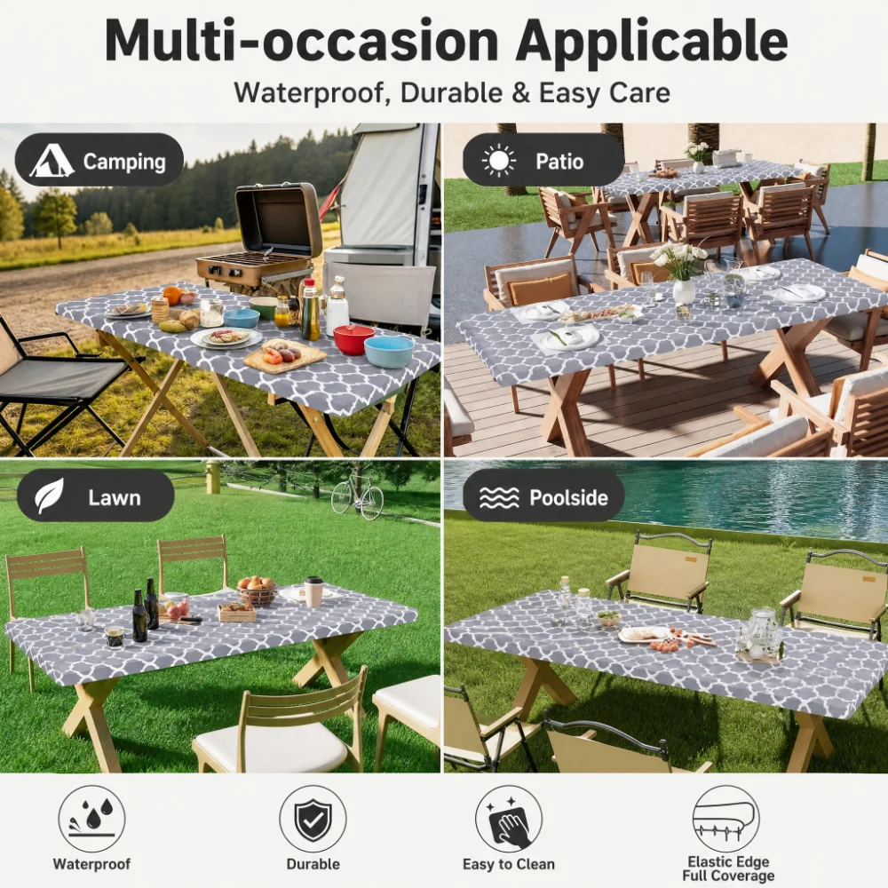 Camp Table Folding - Прямоугольная скатерть-чехол, полиэстеровая эластичная скатерть, подходит