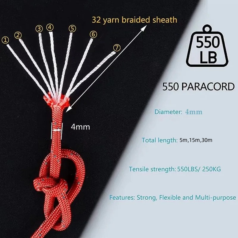Светоотражающий паракорд 550,  – обзор и цена Outdoor Camping Extension Cord